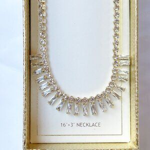 Christian Siriano New Gold-Tone Necklace w Clear Crystals 16"+3" Length NWT